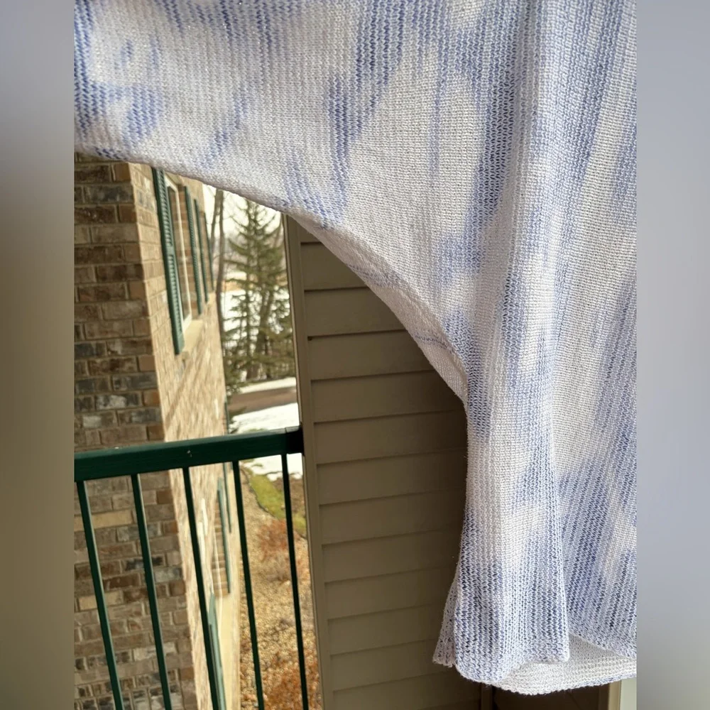 🆕 Sioni BlueWhite Open Knit Hoodie Sweater Size M Lightweight Sheer Pullover Top - Picture 9 of 13